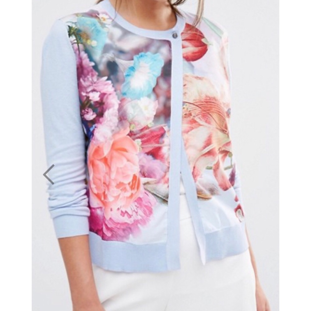 Ted Baker London Light Blue Floral Print Cardigan
